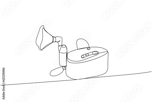 Compressor inhaler, nebulizer, medical supplies, equipment one line art. Continuous line drawing of medication, clinical, disposable, tool, inhalation, lung treatment