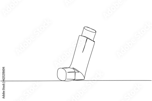 Inhaler for asthmatics, salbutamol, Asthma inhaler, medical supplies, equipment one line art. Continuous line drawing of medication, clinical, disposable, tool, inhalation, lung treatment
