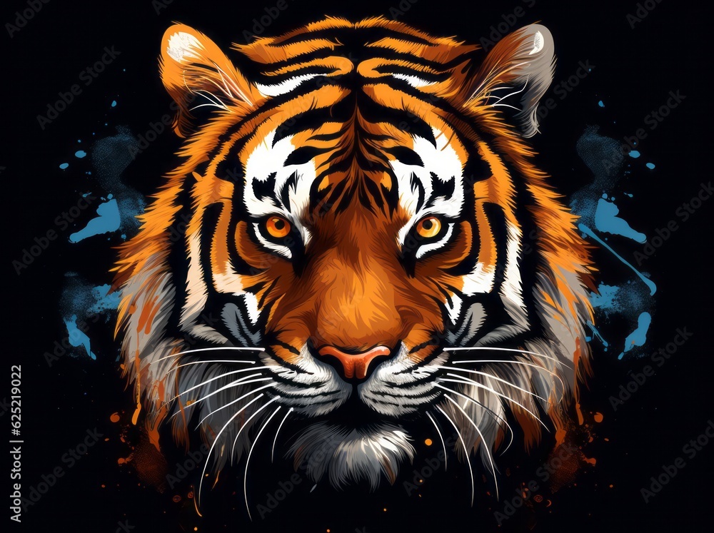 Tiger Portrait Clipart, A Majestic Roa Illustration of a Dangerous Jungle Predator, Generative AI