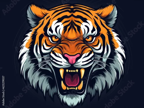 Fototapeta Tiger Portrait Clipart, A Majestic Roa Illustration of a Dangerous Jungle Predator, Generative AI