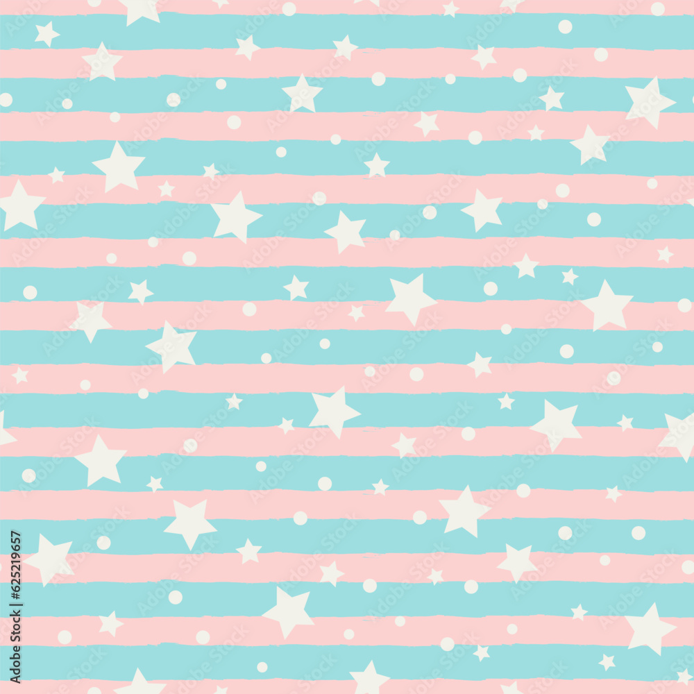 Seamless pattern with stars and stripes. Fairytale background, vector illustration.