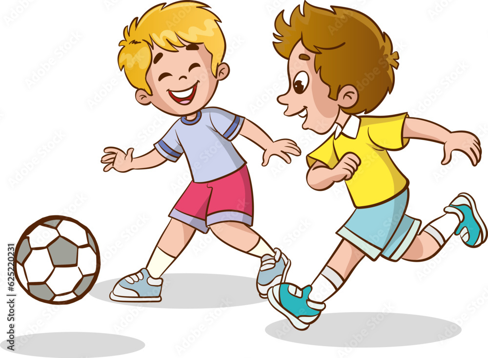 Vector Illustration Of Kids Playing Football isolated