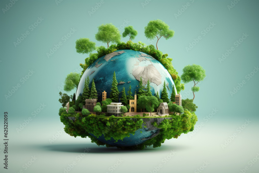 World environment and earth day concept with globe, nature and eco friendly environment. Generative AI World environment and earth day concept with globe, nature and eco friendly environment. Generative AI