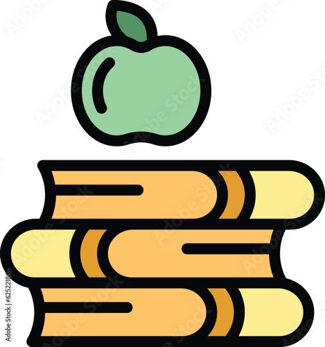 Apple book icon outline vector. School education. Library pile color flat