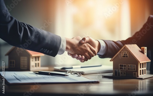 An estate agent shaking hands with a buyer after a successful deal, Generative Ai
