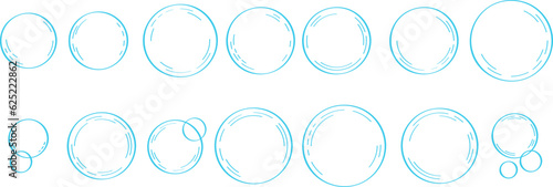 Water bubble in doodle style. Bubbles hand drawn illustration. Line water drops in sketch style. Foam drop, fizz or soda outline.