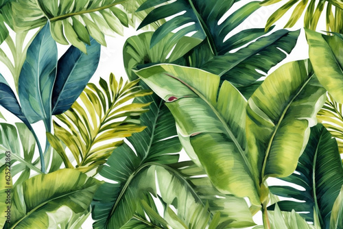 Fototapeta Naklejka Na Ścianę i Meble -  jungle background summer pattern monstera design leaf palm tropical trendy seamless. Generative AI.