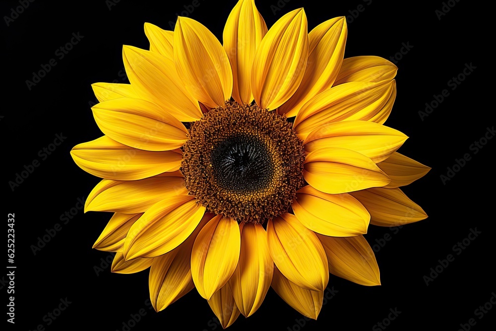 Fototapeta premium Yellow sunflower on isolated on black background