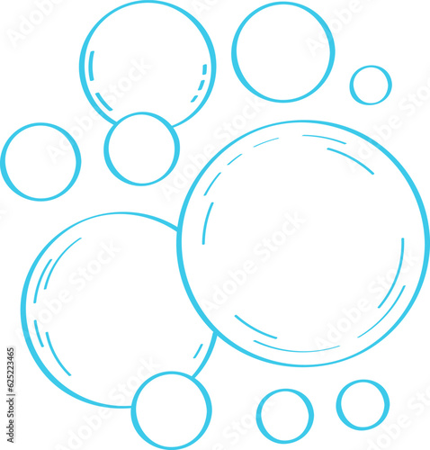 Water bubble in doodle style. Bubbles hand drawn illustration. Line water drops in sketch style. Foam drop, fizz or soda outline.