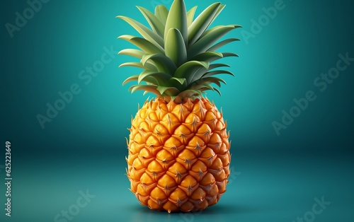 Realistic 3D pineapple with a solid background  Generative Ai