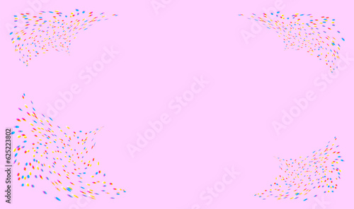Vector corner border of rotating, flying colorful peas. Background option - as an example. Separate use.