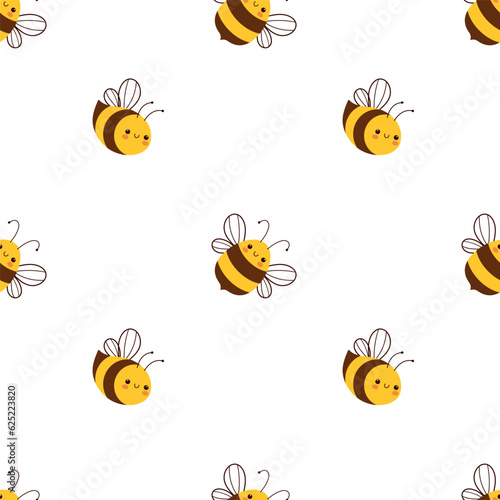Cute bees seamless pattern. Cute characters in flat cartoon style on white background. © Елена Хмельнюк