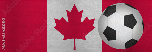 Canvas Print soccer ball against the background of the national flag of  Canada