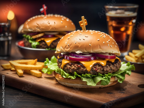 hamburger and fries