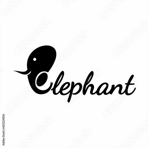 Elephant word logo design with illustration of elephant head on letter E.
