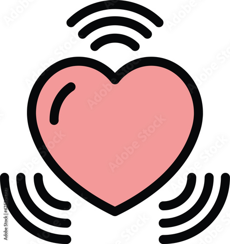 Palpitating heart icon outline vector. Palpitation cardiogram. Pulse health color flat