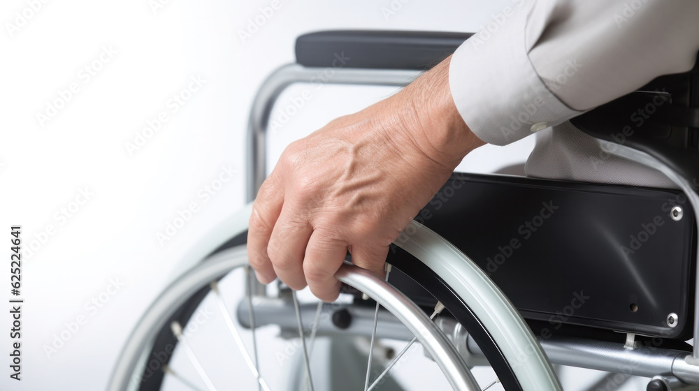 Cropped photo of mature people on wheelchair. Cropped photo of mature people on wheelchair.