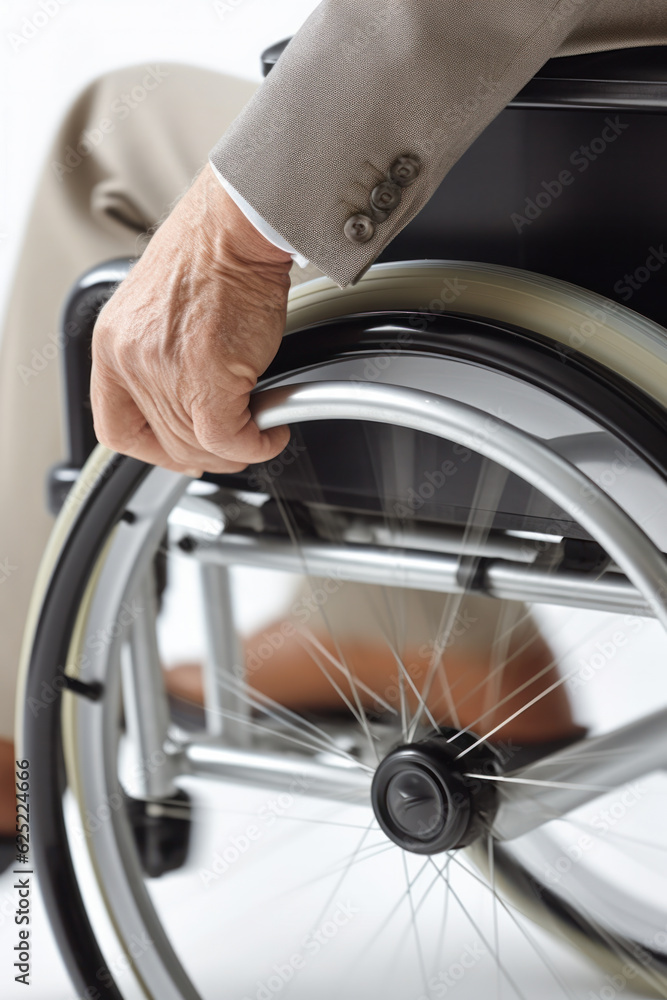Cropped photo of mature people on wheelchair.