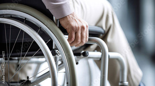 Cropped photo of mature people on wheelchair.