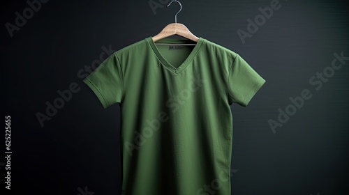 Green t-shirt on a hanger photo realistic illustration - Generative AI.