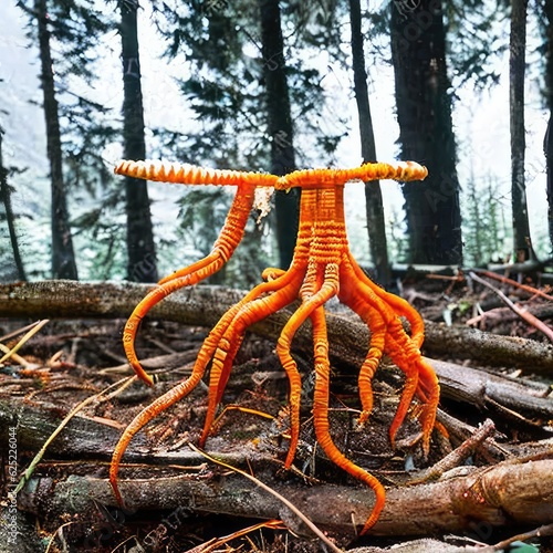 Cordyceps mushrooms growing in the forest.