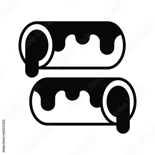 A small, soft, log shaped pastry filled with chocolate, modern flat eclair icon