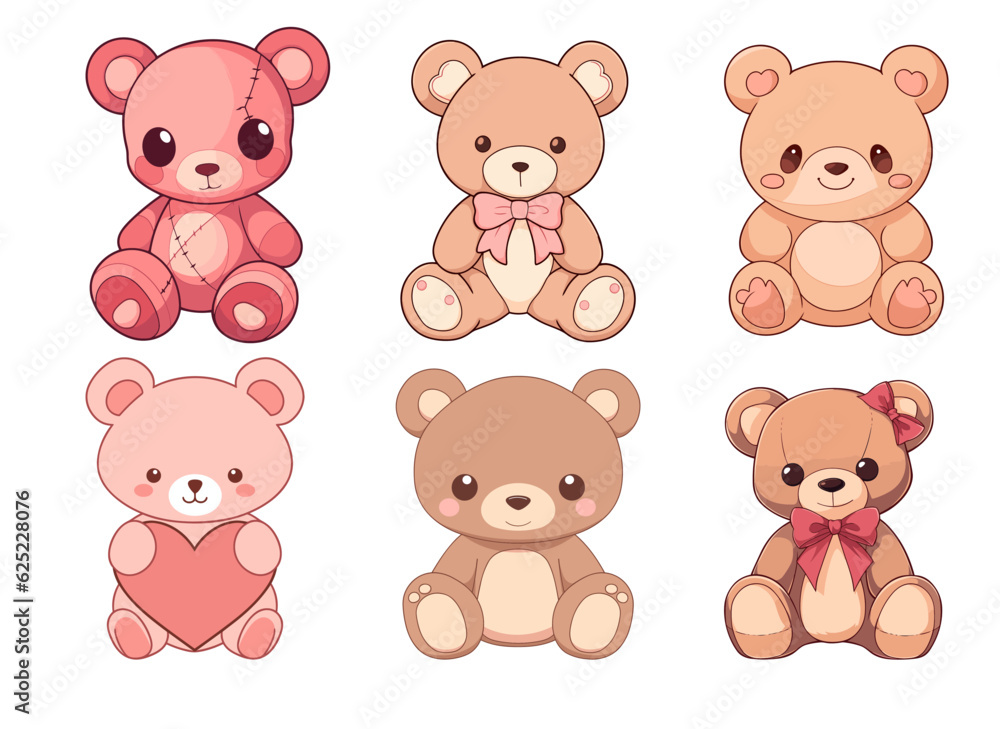 vector illustration set of cartoon teddy bear characters happy brown and pink vector illustration set of cartoon teddy bear characters happy brown and pink