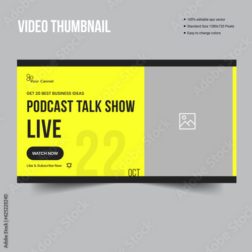 Fully customizable podcast video thumbnail banner template design, vector illustrator eps 10 file format