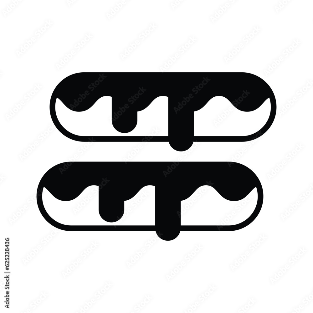A small, soft, log shaped pastry filled with chocolate, modern flat eclair icon A small, soft, log shaped pastry filled with chocolate, modern flat eclair icon