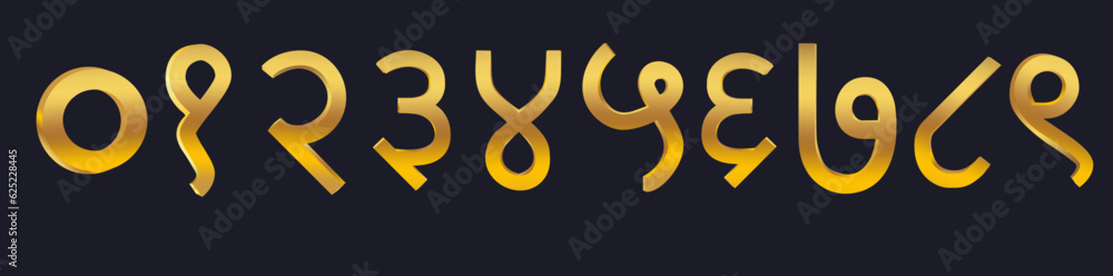 Numbers in Hindi 0 to 10 gold vector isolated 3d Numbers in Hindi 0 to 10 gold vector isolated 3d