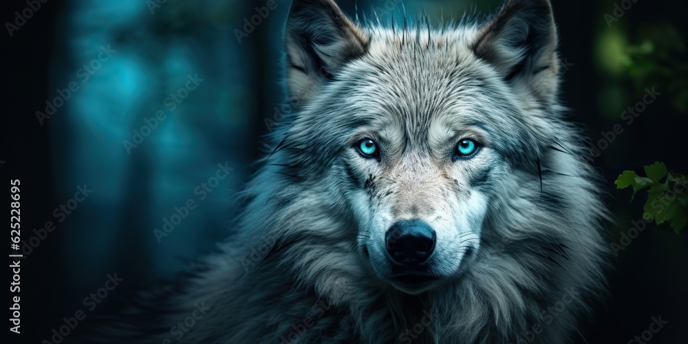 AI Generated. AI Generative. Wild nature creature predator wold face eyes portrait. Wildlife explore outdoor savage dangerous mammal view