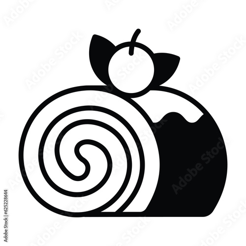 Swiss rolls with chocolate cream filling, modern icon of sponge cake