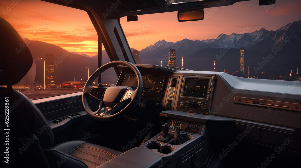 Obraz premium Truck interior dashboard panel.