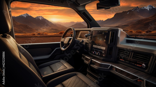 Truck interior dashboard panel. © darkhairedblond