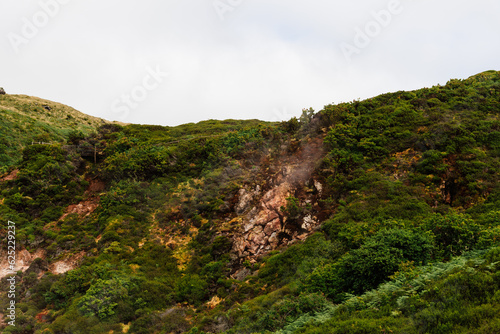 Furnas do Enxofre a foggy day of summer. Terceira Island, Azores, Portugal