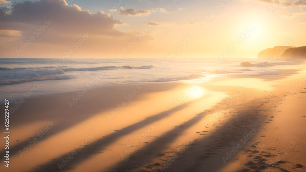 landscape of summer sand beach over sunset sky warm light background. AI Generated