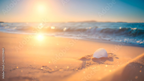 landscape of summer sand beach over sunset sky warm light background. AI Generated