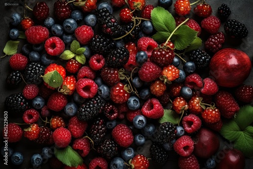 Summer fresh berries, top view.