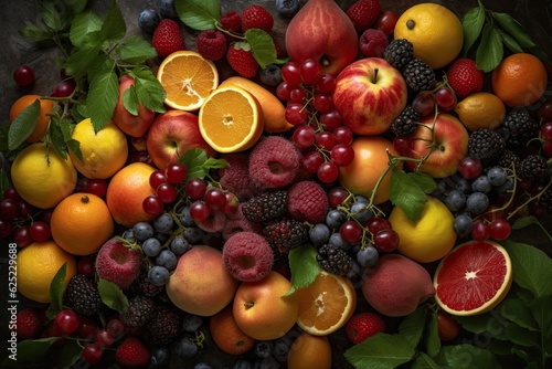 Close-up of fresh berries and fruits.