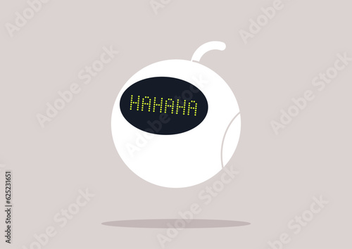 Cute round robot laughing at something, a friendly communication with a home assistant