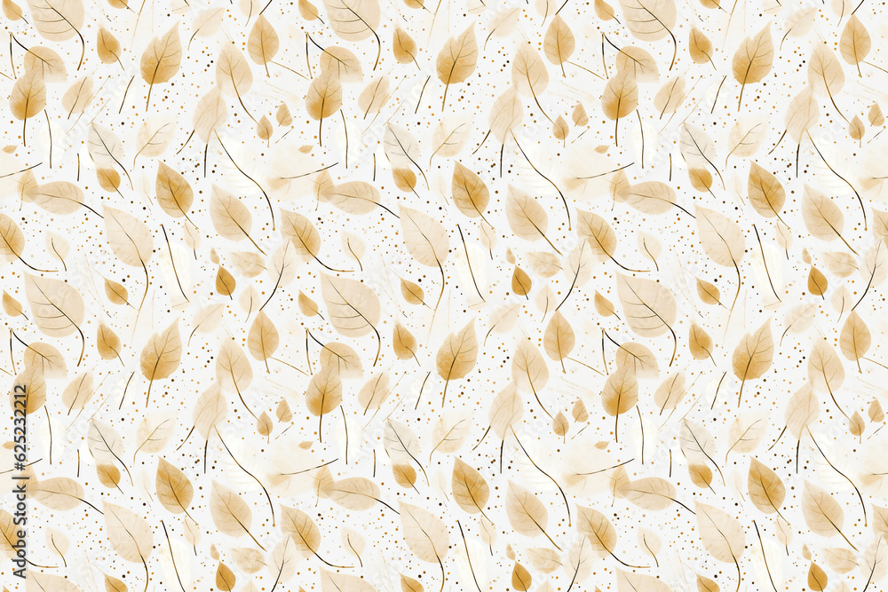 Obraz premium Natural seamless floral pattern with leaves. Light golden background with organic shapes. Abstract minimalist design.