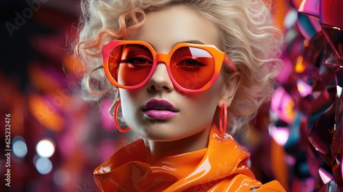 Fashion portrait of neon makeup. Generative AI