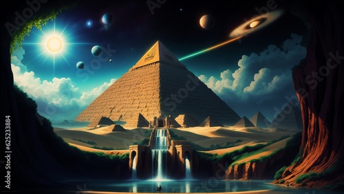 Egyptian pyramid with wishing well © FT AI ARTS