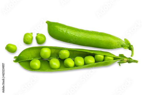 Fresh green peas in a pod, isolated on a transparent background.