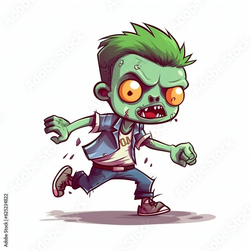 A zombie boy cute cartoon he is chasing his toe, white background © LaxmiOwl