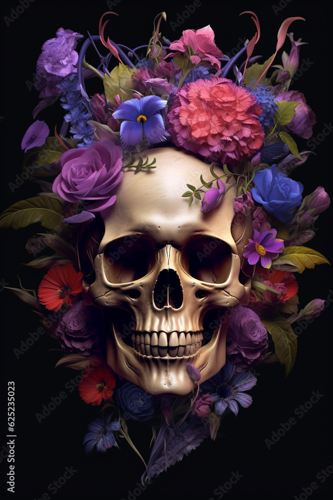 skull with flowers.generative ai skull with flowers.generative ai