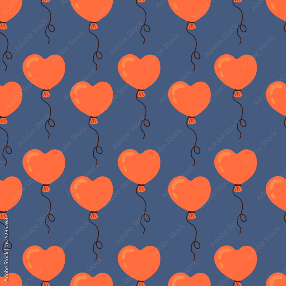heart shaped balloon, symbol of love, valentine's day vector seamless pattern. Romantic texture background