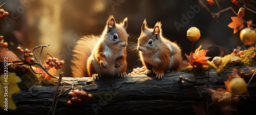 cute red squirrels on tree ,generative ai