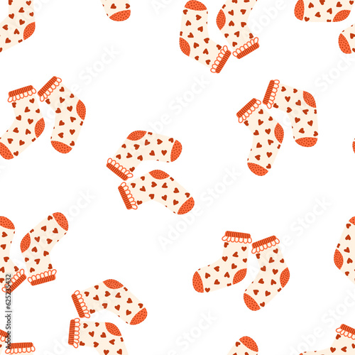 cute socks with red hearts vector seamless pattern. Cartoon Valentines day Romantic texture background