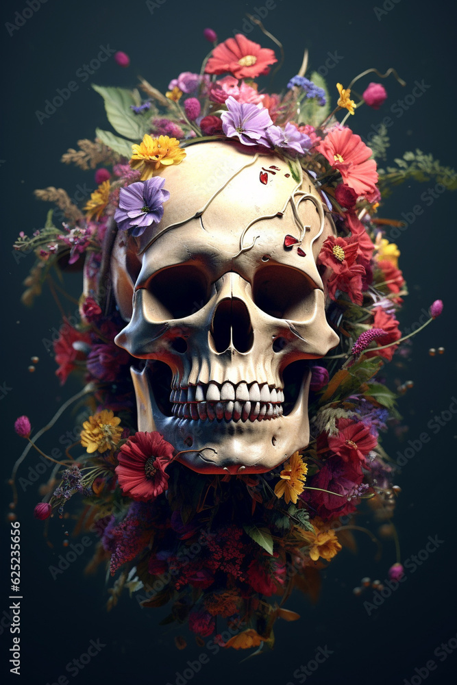 skull with flowers.generative ai skull with flowers.generative ai